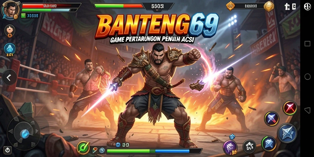 Gameplay BANTENG69 menunjukkan pertarungan mendebarkan antar karakter.