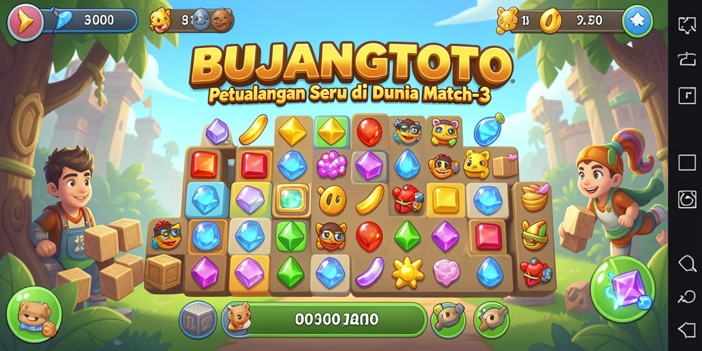 Tampilan gameplay seru di BUJANGTOTO dengan tantangan Match-3.