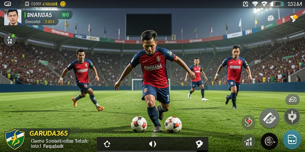 Tampilan gameplay GARUDA365 dengan aksi pertandingan sepak bola yang mendebarkan.