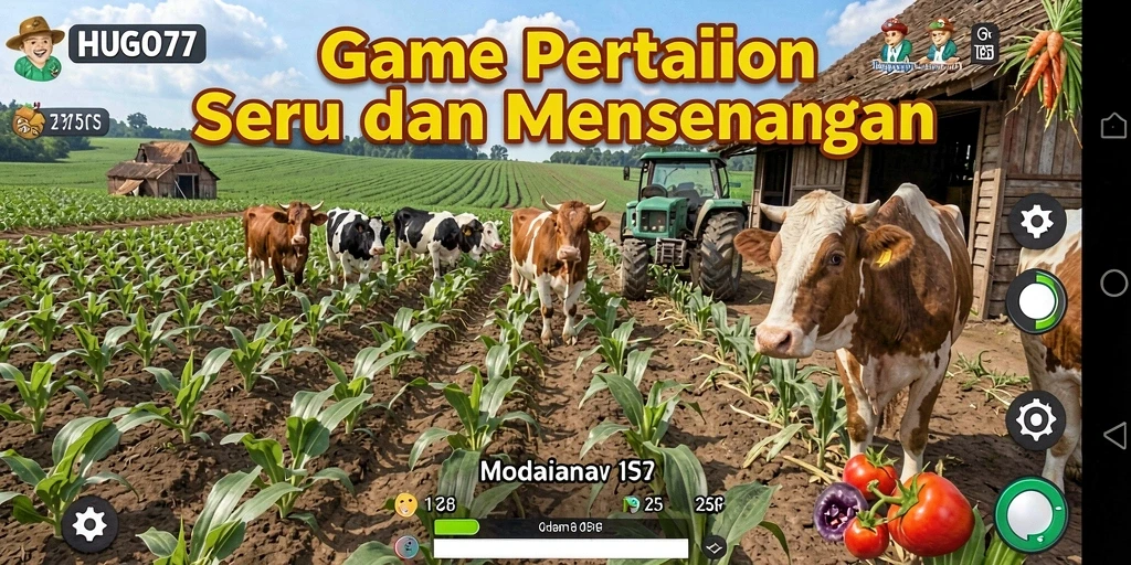 Tampilan gameplay HUGO77 yang interaktif dalam dunia pertanian.