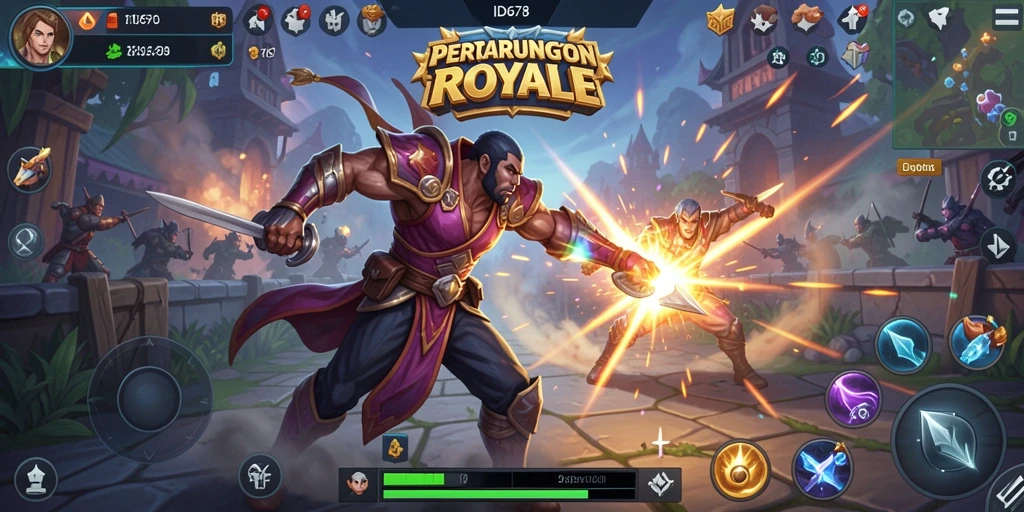 Screenshot gameplay ID678 dengan aksi seru dalam pertempuran Battle Royale.