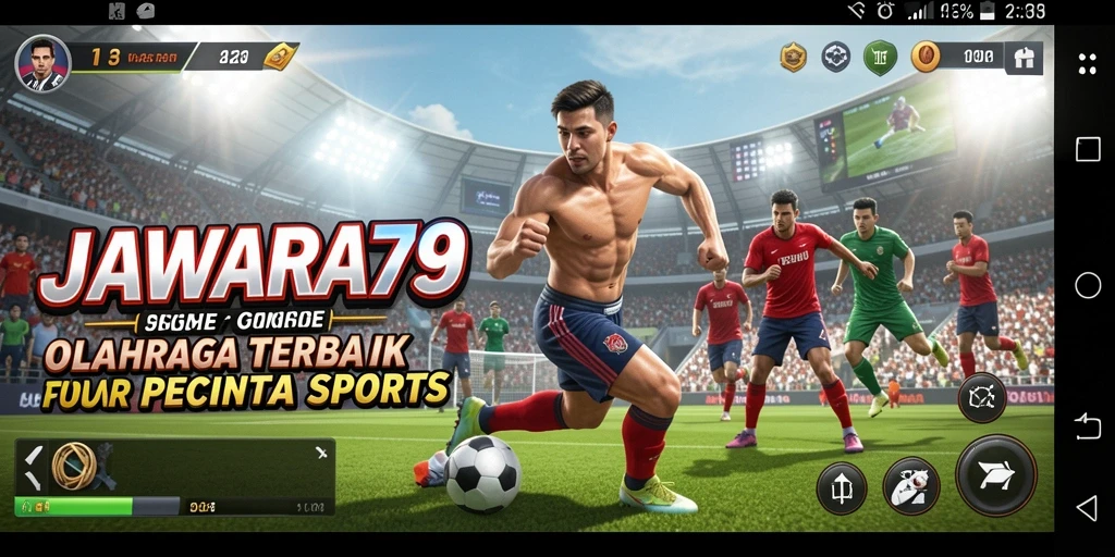 Tampilan gameplay seru dalam JAWARA79, menampilkan aksi olahraga yang mendebarkan.