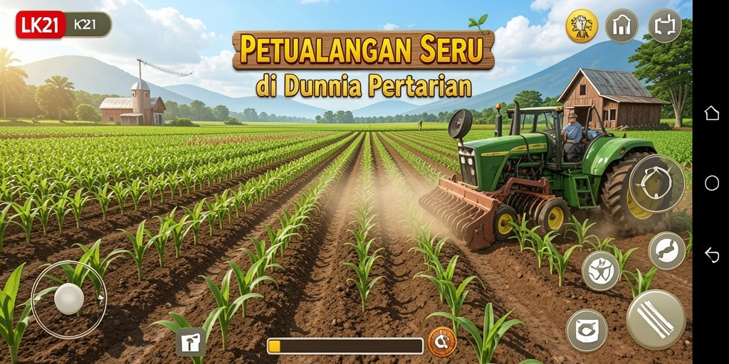 Screenshot gameplay LK21 menampilkan keindahan pertanian yang berwarna-warni.