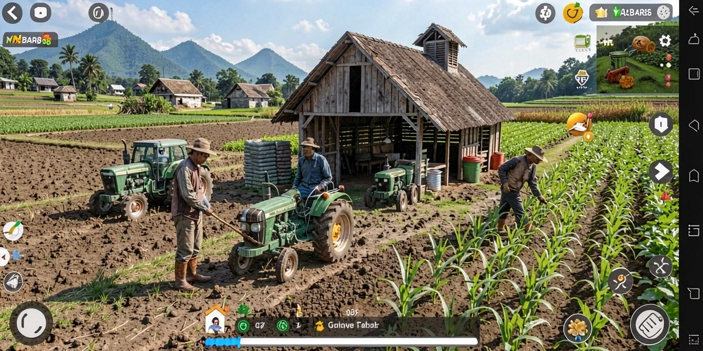 Screenshot gameplay MABAR88 menampilkan pemandangan kebun yang hijau dan subur.