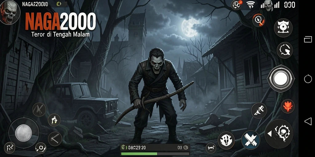 Tampilan gameplay yang menegangkan dari NAGA2000 dengan makhluk mengerikan.