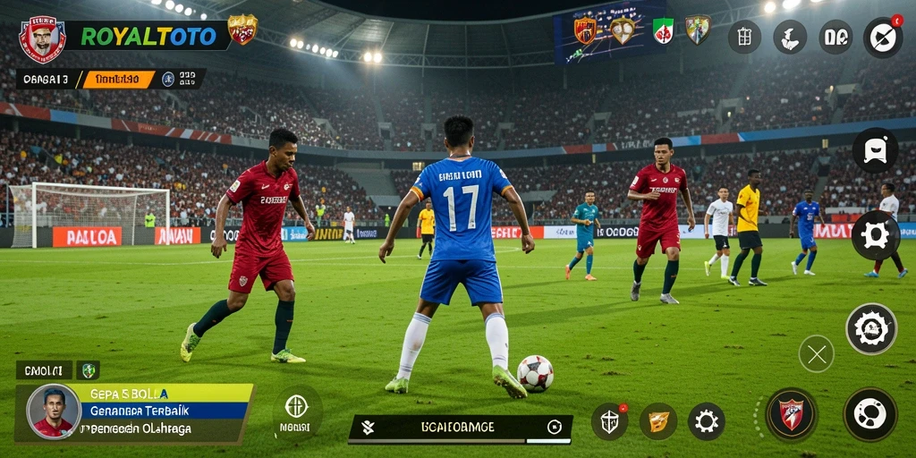 Tangkapan layar <strong>ROYALTOTO</strong> menampilkan aksi seru di lapangan sepak bola.