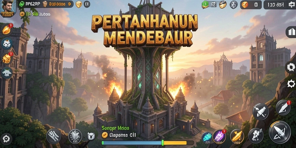 Tangkapan layar gameplay RP62RP dengan menara berstrategis.