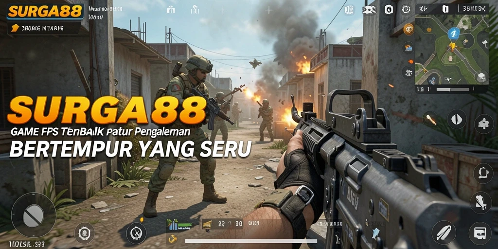 Screenshot gameplay SURGA88 yang penuh aksi dan tembak-menembak.