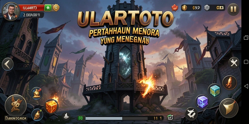 Menampilkan gameplay seru dalam ULARTOTO dengan menara yang megah.